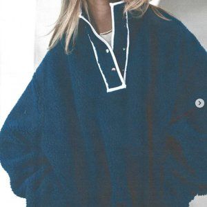 Oversized Navy Sherpa Pullover Jacket